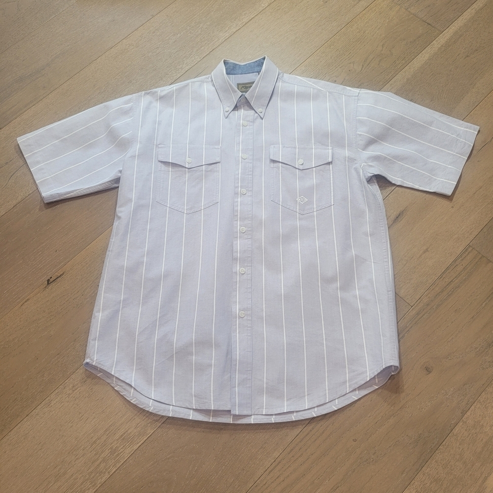EUC Roper Shirt Men's sz M Button Down Stone/White Stripe Short Sleeve Shirt